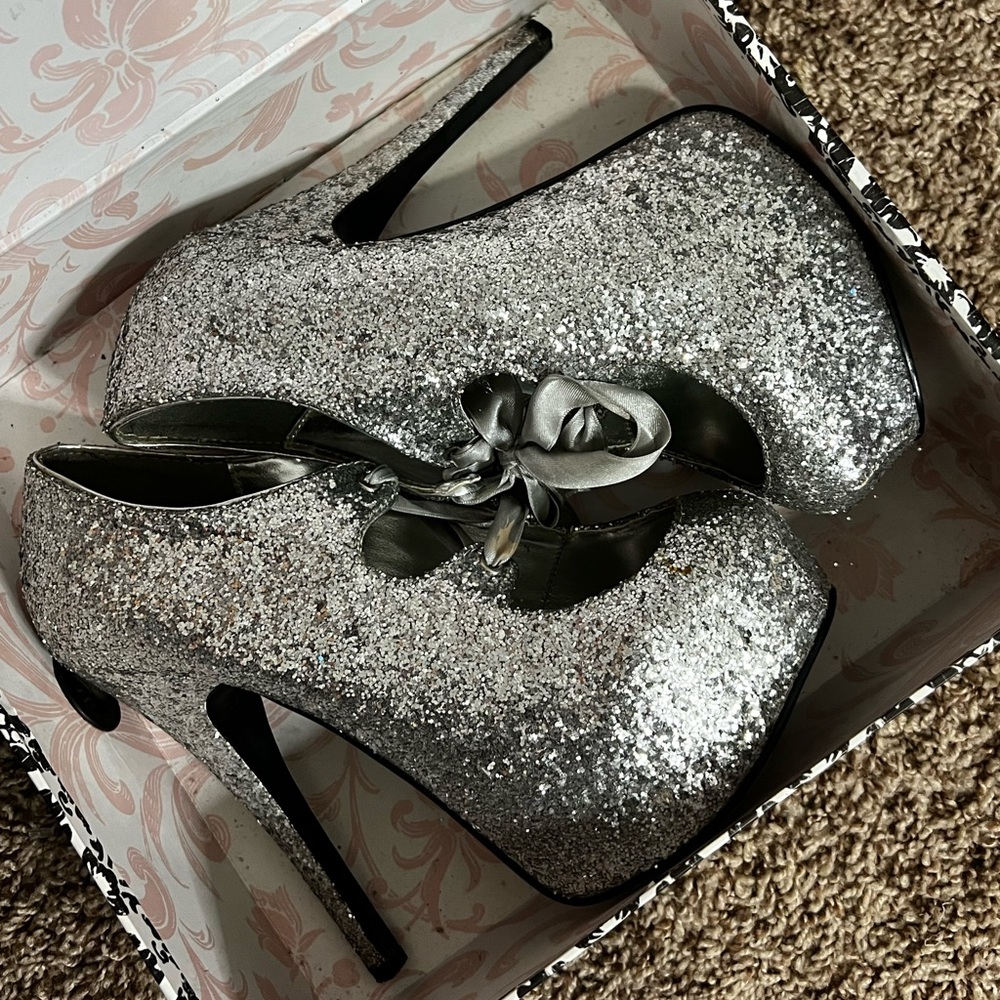 Silver stiletto heels
